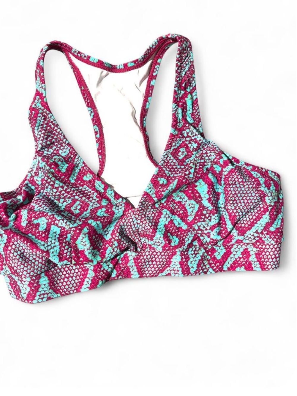 🌺LICI Fit Size S/M Pink and teal snake print sports bra Gym workout Women’s